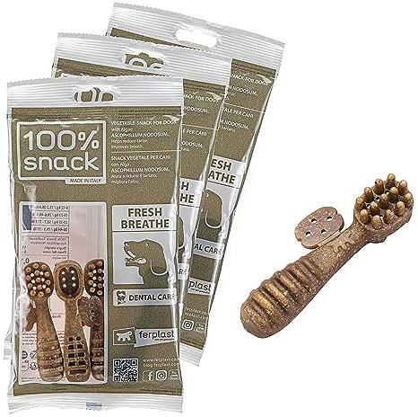 Ferplast Snack cane Naturale per cane Snack Igiene Orale Taglia Piccola Contro l'alito cattivo con alga Ascophillum Kit da 3 confezioni 186g