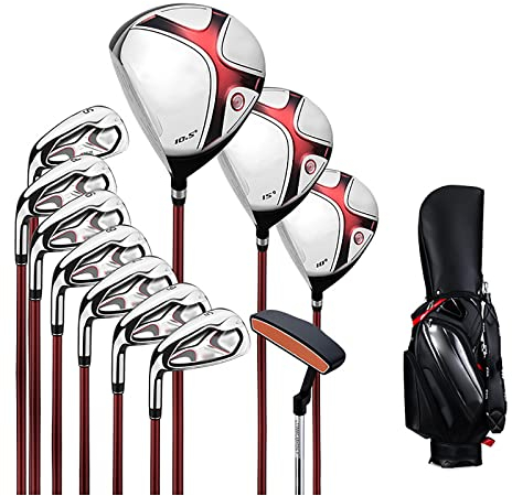 AEWFRRV Komplettes Golfschläger-Paket für Herren, ultraleichter Schaft aus Graphit-Kohlenstoffstahl, High-Rebound-Guss-Titan-Legierung, Nr. 1 Holz, 11-teiliges Set – Linkshänder