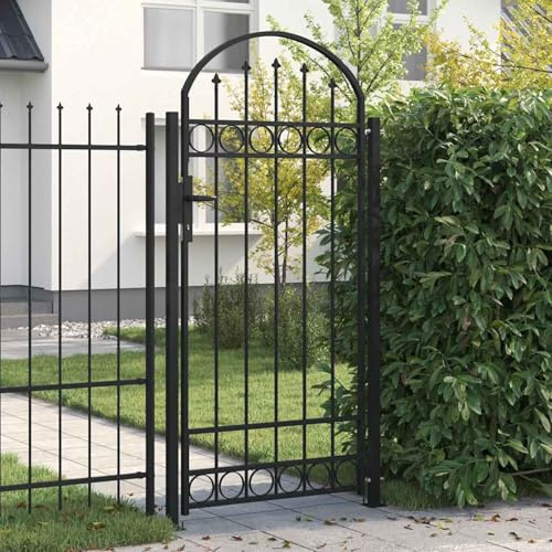Homgoday Schwarz Stahl Gartentor 105x204cm, Sicherheitstor für Garten, Innenhof und Terrasse Model145751