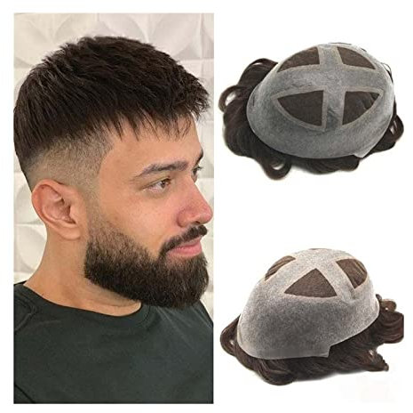 Herren Haarteil Man Toupee Human Hair Wigs Swiss Lace 0.08-0.1mm Soft PU Men Capillary Prosthesis Indian Wave Male Toupee Hairpieces Natural Hair System Unit Toupet für Männer (Color : 30mm Wave Hair