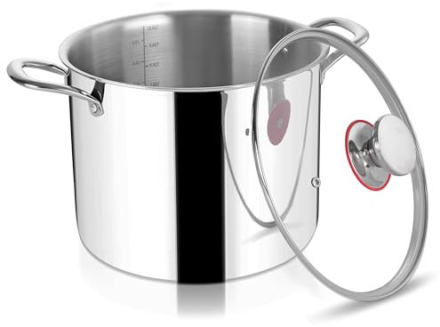 Herogo Suppentopf aus 18/10 Edelstahl, großer Kochtopf mit Deckel, 10 QT Metall Pasta Suppentopf für Hühnersuppe, dreilagiger großer Suppentopf für Induktion, Gas, Elektroherd, spülmaschinenfest