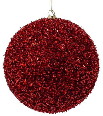 Palla di Natale Gigante Ø 12 cm in Plastica TINSEL LUCIDA Glitter ROSSO Infrangibile Resistente Ai Raggi UV in Foil per Esterno Decorazioni Negozio, Vetrina, Luminarie Esterna (15 cm)