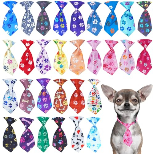 BIPY 30 Stück Hundekrawatten Halsband Fliege verstellbar Haustier Pfote bedruckte Halsbänder für kleine, mittelgroße und große Katzen Party Festival Geburtstagsgeschenk Hochzeit Hundepflege Zubehör