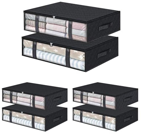 LDXDRU 6 Pack 40L Under Bed Storage Bags with Zips, Large Underbed Storage Boxes with Clear Window, Foldable Clothes Storage Bags Fabric Storage Organizer for Clothes Quilts Blankets Bedding