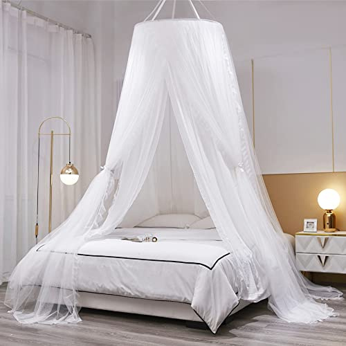 HUOQOU Dosel en Cúpula Redonda de Doble Capa para Princesa Tienda de Cama para Niñas Mosquitero de Ensueño Decoración Linda para Dormitorio Castillo de Juego Rincón de Lectura(Blanco/Blanco)