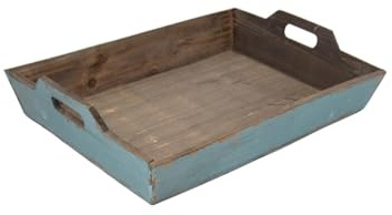 Landhaus Holztablett Blue im Shabby Chic, Zwei Griffe, antikblau patiniert, 50 cm