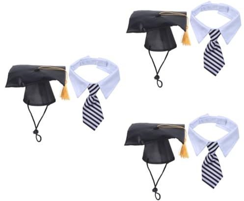 YARNOW 3pcs Pet Trencher Hat Tie Dog Graduation Party Set Adorable Photo Prop Comfortable Dog Outfit