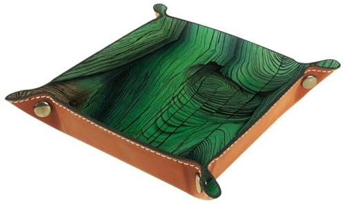 Grüner Holz-Kunstdruck, faltbar, rollend, PU-Leder, Valet Catchall, Organizer, braun, kleine Schmuck-, Süßigkeiten-Schlüsselablage, Aufbewahrungsbox für Dekoration, Eingangsbereich und mehr