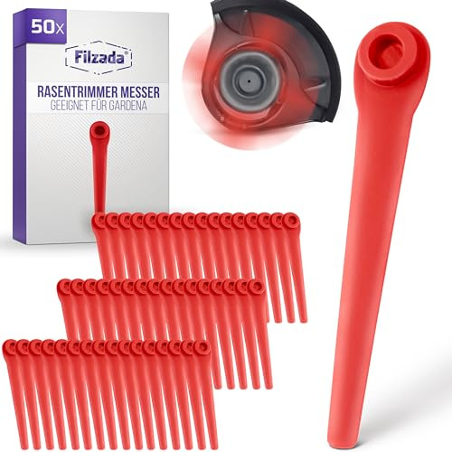 Filzada® 50x Rasentrimmer Messer geeignet für Gardena Kantenschneider | Trimmer Ersatzmesser passend für Gardena Rotorcut - Rasenkantenschneider Messer bruchstabil - Freischneider Ersatzteile
