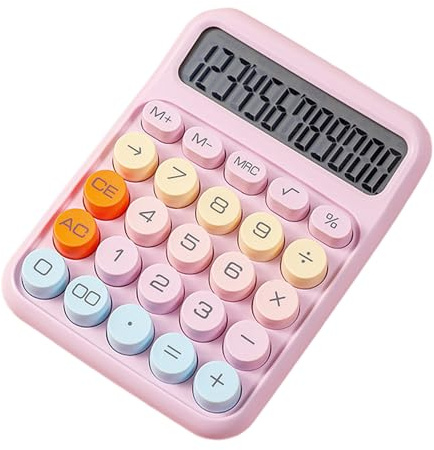 Calculatrice mécanique 12 chiffres grand écran LCD gros bouton rond mignon couleur bonbon calculatrice adaptée pour le bureau, l'école, la maison pour les enfants, les étudiants, les comptables –