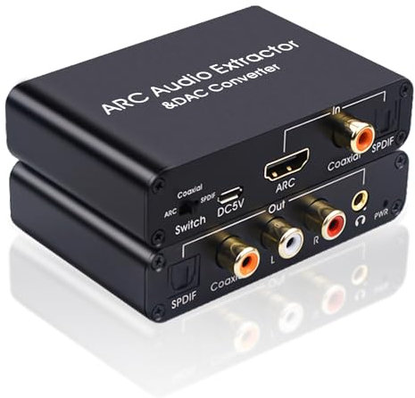Estrattore audio HDMI ARC, convertitore DAC da 192 KHz, da digitale a analogico, da HDMI ARC a Optical Toslink SPDIF coassiale, stereo Aux RCA L/R 3,5 mm, jack per cuffie TV, soundbar