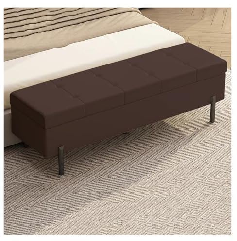 Rechteckige Ottomane aus Leder, gepolstert, Fußhocker mit Stauraum, Bettbank, Aufbewahrungskiste für Wohnzimmer, Braun, 120 cm
