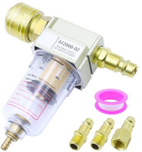 TETEWEVER 1/4 Zoll Wasser Ölabscheider Messing Wasserabscheider Druckluft mit 4 Schnellkupplung und 1 Teflonband Druckluftfilter für Kompressor