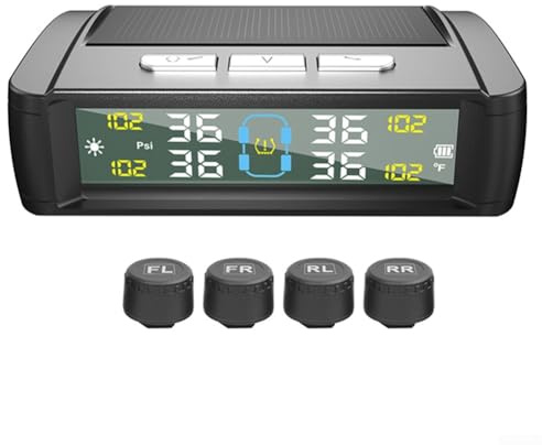 Zilimontt Auto-Reifendruckkontrollsystem, Reifendruckkontrollsystem TPMS, solarbetrieben, kabelloses Auto-Alarmsystem mit 4 externen Sensoren