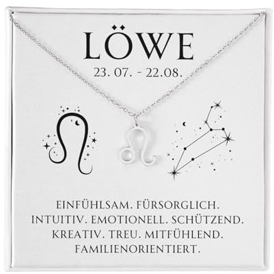 BYLITZ Sternzeichen Kette mit Geschenkbox und Karte Zodiak Halskette mit Anhänger für Frauen Tochter Damen Nichte Enkelin Freundin Mädchen