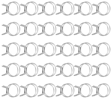 sourcing map 30Pcs 30mm/1.18inch Inner Dia Double Wire Spring Hose Clamp, Stainless Steel Adjustable Spring Clips for Hose Fuel Line Silicone Tube Water Pipe Air Pipe