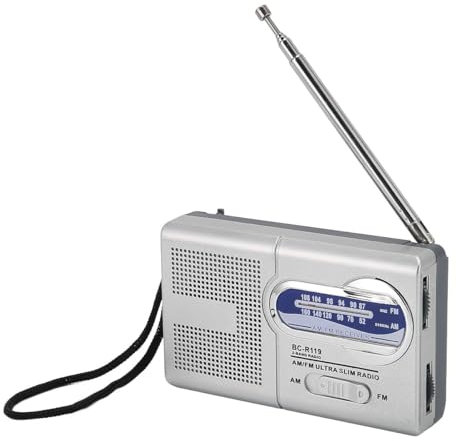 Namvo Am FM Radio con batería Mini Radio portátil Multifuncional Gris Plateado Adecuada para Viajes, Senderismo y Ciclismo