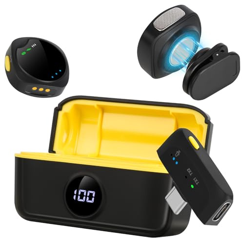 GUPAY Microfono lavalier wireless per iPhone/Android, microfoni da bavero con plug-play Lightning/USB-C, portata 30 m, microfono a condensatore omnidirezionale per registrazione video, interviste