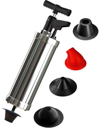 Qcesorib Pompa Stura Scarichi a Pressione con Manometro Visivo, Sturalavandini a Pressione con 4 Ventose, Sturalavandino ad Aria Compressa, per Bagno Lavandino Closestool