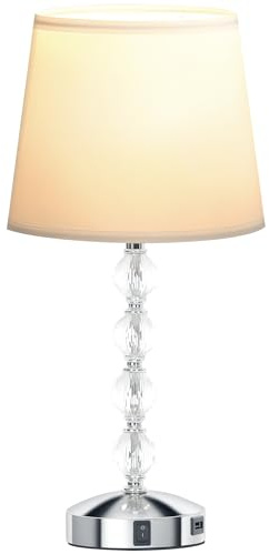 HOMCOM Lampada da Tavolo con Porta USB Moderna Ø23x45 cm Bianco e Argento