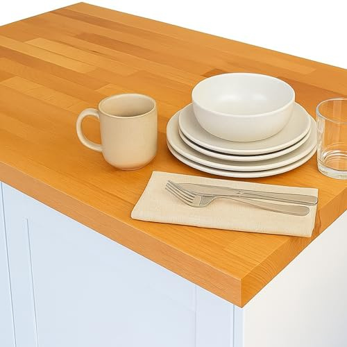 Top Worktops Beech Kitchen Worktop 2m x 720mm x 38mm – A-Grade European Beech Timber with Warm Cream and Pink Tones, Durable and Low-Maintenance, Perfect for Versatile and Timeless Kitchen Designs