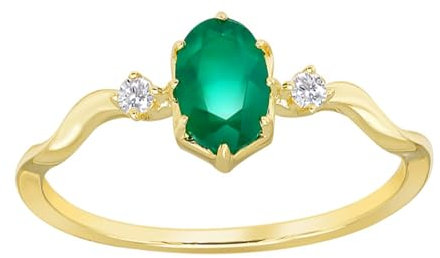 Mesnt 14K Gelbgold Goldring Damen 585 Echtgold mit Oval Chrysopras und Moissanit, Größe 51 (16.2)