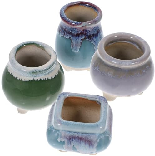 VICASKY 4 piezas mini suculentas macetas parciales de cerámica macetas colores aleatorios decoración del hogar y decoración plantas