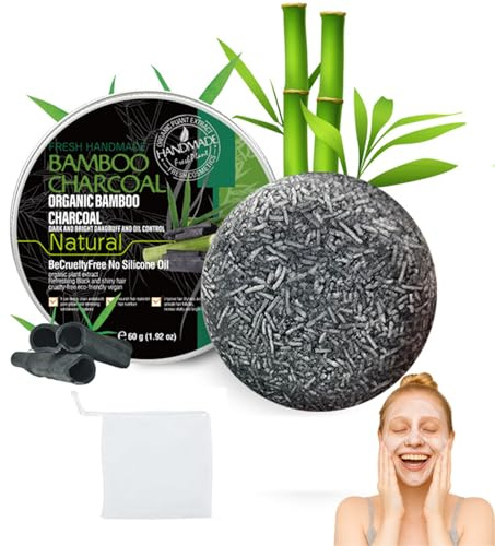 Bamboo Charcoal Cleansing Bar For Face And Scalp - Deep Purifying Solid Shampoo Soap With Extract For Oily Hair And Skin Care, Travel-Friendly, Vegan, Plastic-Free, 60g, Fresh Handmade
