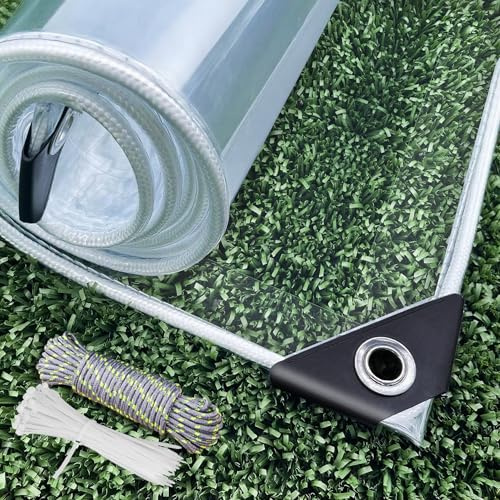 Dulepax Lona transparente impermeable y resistente, 450 g/m², lona de PVC transparente con ojales, resistente al viento, resistente a desgarros, para jardín, cenador, cercado de terraza, con bridas (2