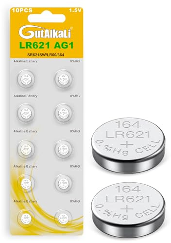 GutAlkaLi 10er AG1, LR621, LR60, 364 SR621SW 1,5V Alkaline Knopfzellen Batterien