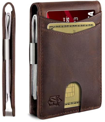 Zitahli Genuine Leather Wallet for Men 12 Card Slim Mens Wallets Bifold RFID Blocking with Money Clip & ID Window Thin Minimalist Card Holder Wallet with Gift Box