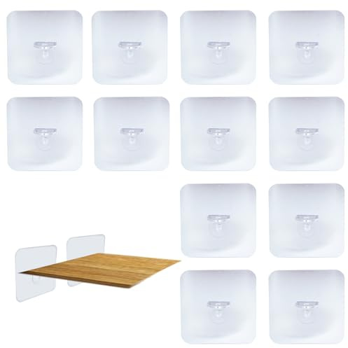 12 Piezas Soporte Adhesivo para Colgar Estanterias sin Agujeros (65x65 mm)