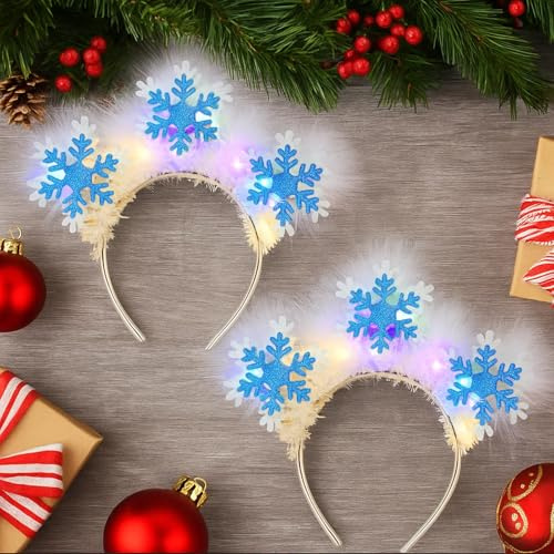 BrvDrn 2 Stück Haarreif Weihnachten, Haarschmuck Weihnachten, Weihnachts Haarreif Mit Feder Schneeflocken, Haarschmuck Weihnachten FüR Kinder Erwachsene, Geschenke FüR Frauen Weihnachten