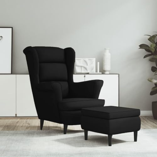 HUAKEHOM Ohrensessel mit Hocker Fernsehsessel Polstersessel Loungesessel Wohnzimmersessel Ruhesessel Relaxsessel Schwarz Samt