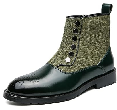 Stivali da uomo in stile vittoriano con bottoni, stivaletti eleganti in tweed bicolore, con cerniera laterale, scarpe da cerimonia vintage for matrimoni ed eventi(Green,43 EU)