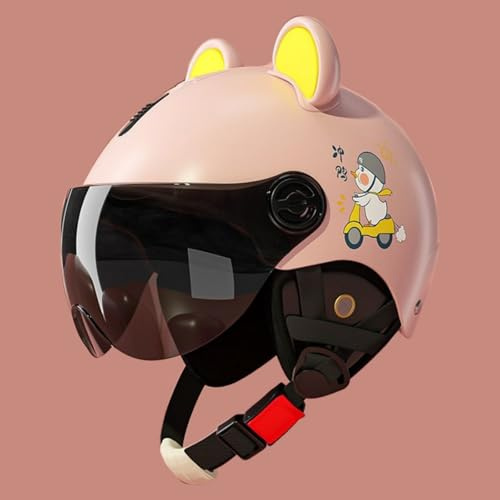 Casque De Moto Demi-Jet pour Enfants avec Visière Solaire, Homologué ECE 22.06, pour Garçons Et Filles De 3 À 15 Ans H,48-55cm