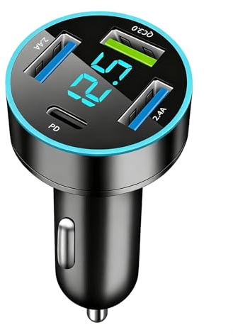 4 puertos cargador de coche para encendedor de cigarrillos USB & C rápido, toma USB para coche con voltímetro LED, adaptador de carga rápida, compatible con teléfono, Android, Pad, compacto y ligero