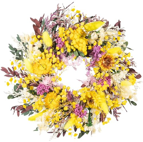 Art Beauty Natural Dried Flowers Wreath 30cm Spring Easter Floral Wreath for Door Candle Ring Table Centerpiece Window Cabinet Wall