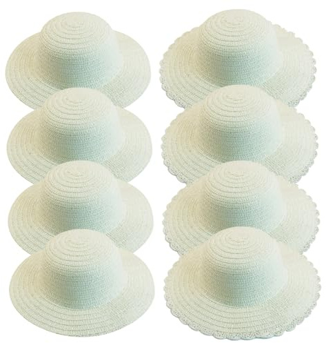 Wedhapy Straw Hats for Kid Straw Hat Kids, 8PCS DIY Blank Hats for Kid, Creative Art Painting Kids, White Hat for Tea Party, Party Favors, Easter