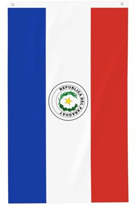 Bandera de Paraguay de 3 x 5 pies. Impresión de doble cara, vertical, tela 100% poliéster, colores vibrantes y duraderos.
