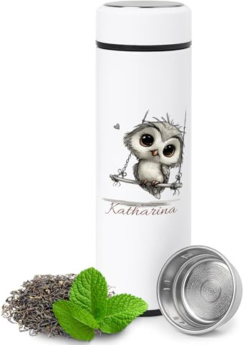 GRAZDesign Eule Thermosflasche mit Teesieb – Personalisierbar – 500ml Isolierflasche – Heiß & Kalt für Teeliebhaber - 500ml / Motiv 7