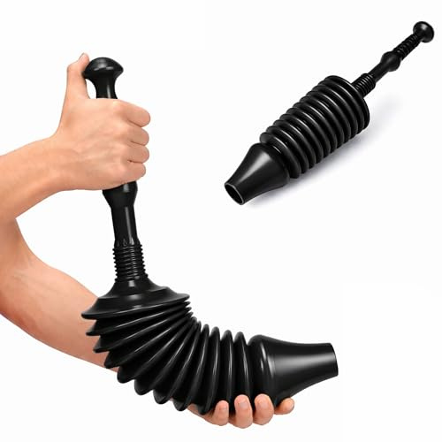 Heavy Duty Toilet Plunger, Big Powerful Toilet Unblocker for Clearing Blockage in Drains, Flexible Plumbing Suction Tool for Unblocking Toilets of All Types, Kitchens, Sinks, Baths, Black