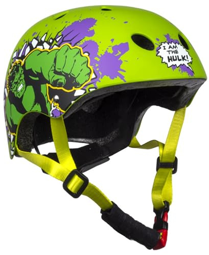 Casco da bicicletta per ragazzi SICURO e LEGGERO, REGOLABILE 52-56 cm, SPORTIVO Casco per bambini, ventilato, PROTEZIONE DELLA TESTA (Avengers Hulk)