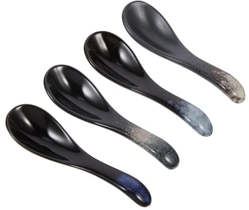 BRIGHTFUFU 4 Cucharas Soperas de Cerámica para Sopa y Gachas, Tamaño Pequeño, Diseño Mixto, Resistentes y Ligeras, para Uso en Restaurante y Hogar, Fáciles de Limpiar y Estilo Aleatorio