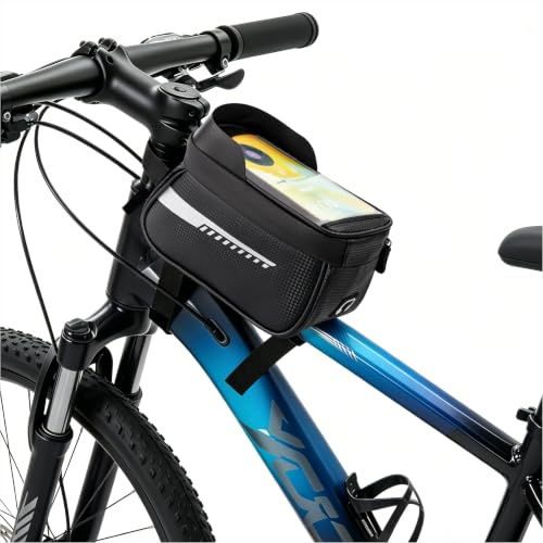 Bolsa para Bicicleta Manillar 1.5L Impermeable Bolsa Cuadro Bicicleta con Visor Solar y Pantalla Táctil Sensible para Smartphone Bajo 7 Pulgadas para Superior de Bicicletas de Montaña y Carretera