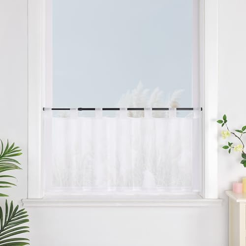Yujiao Mao 1er Pack Voile Weiß Scheibengardine mit Schlaufen Küchen Vorhang HxB 30x90cm