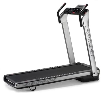 JK FITNESS SUPERCOMPACT48 fällbart elektriskt löpband | 2.0 hk DC-motor | Hastighet 1–16 km/h | Luta 12 nivåer | Högupplöst pekplatta | utrymmesbesparande och förmonterad (silver)