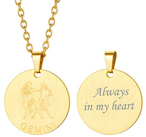 Custom4U Collier Prénom à Personnaliser Médaille Signe Astrologique Taureau Or Pendentif Zodiaque avec Chaîne Réglable 50+5cm Bijoux 12 Constellations