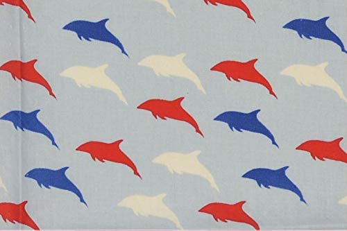 Fabrics-City blau/rot/weiß maritim Welt Baumwollstoff Delphin, Patchwork, für Kinderzimmer, Dekoration, Nähen, Quilt, Bastelprojekte, Meer, Urlaub, Geschenkideen, Maritimer Stil Stoff, 5037