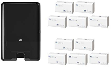 Tork Xpress - Dispenser per asciugamani di carta pieghevoli multi-piega 552008, design Elevation - H2 Dispenser per asciugamani pieghevoli a estrazione singola, design compatto, nero + 2300 fogli